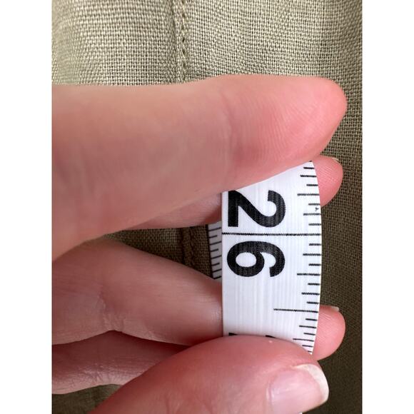 Zara Pants Womens Medium Green Linen High Rise Pockets Button Straight Leg Ankle - Picture 5 of 7